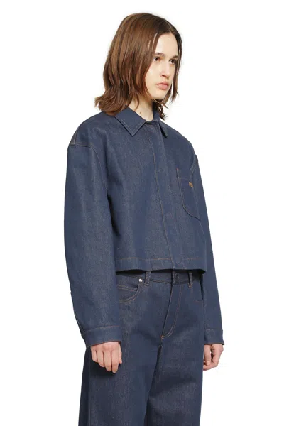 Fendi Denim Jacket With Front Embroidered Logo In Blue