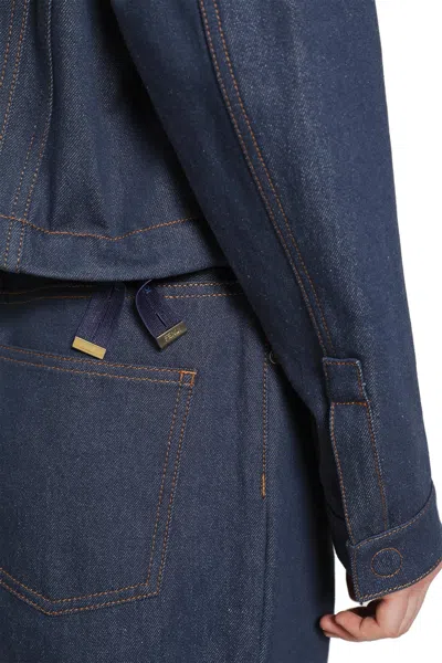 Fendi Denim Jacket With Front Embroidered Logo In Blue