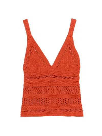 Alpha Studio Rustic Elegance Crochet Top In Brown