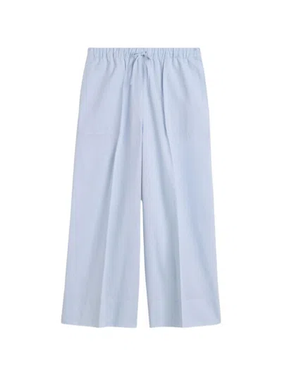 Totême Womens Sky Logo-embroidered Wide-leg Cotton And Linen Trousers In Blue