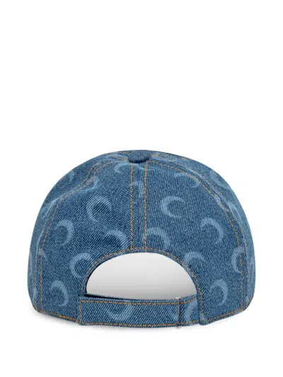 Marine Serre Denim Baseball Cap With Crescent Moon Pattern And Adjustable Strap In Blue
