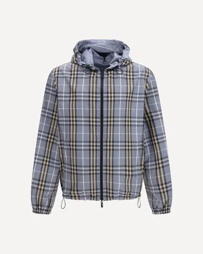 Burberry Mens Wave Blue Ip Check Reversible Check Hooded Anorak Jacket In Blue