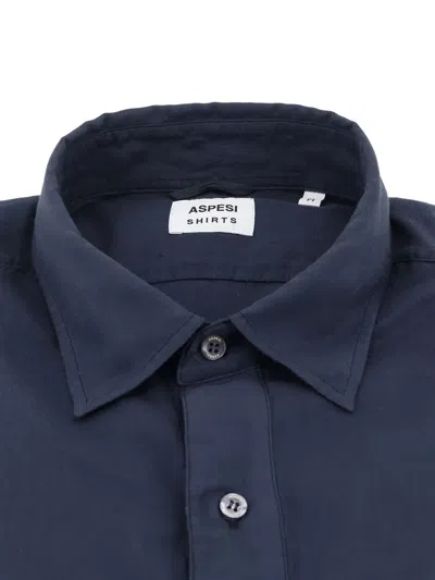 Aspesi Half-button Shirt In Blue