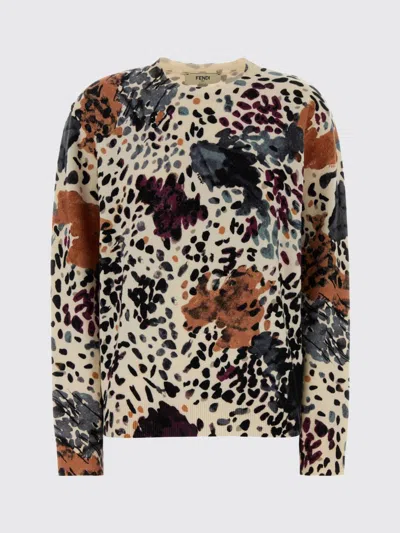 Fendi Wool And Cashmere Moth-print Pullover Clothing In Multi