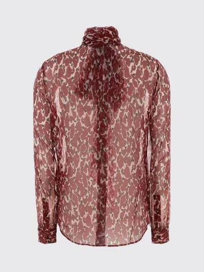 Saint Laurent Floral Silk Blouse With Scarf Collar And Concealed Button Closure In Red