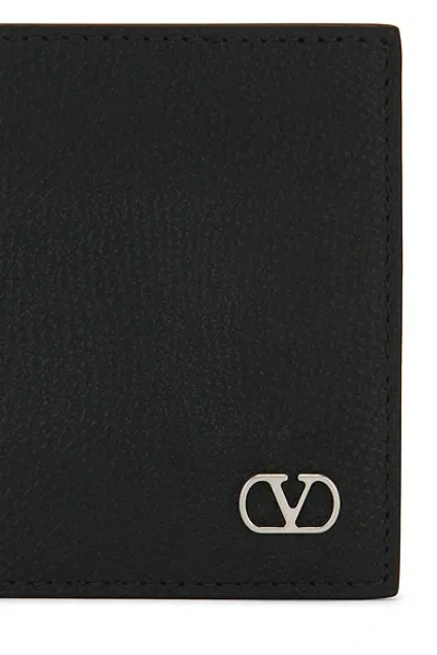 Valentino Vlogo Signature Billfold Black Leather Wallet In Black