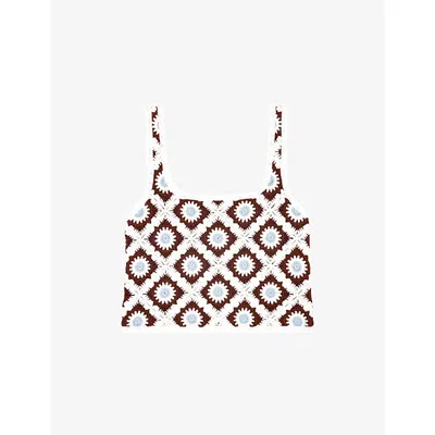 Maje Floral-embroidered Crochet Top In Multi