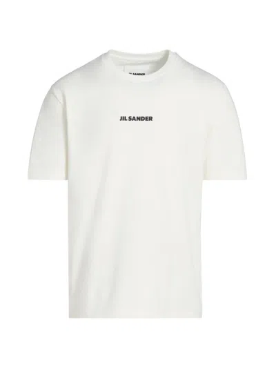 Jil Sander Men White Crewneck T-shirt With Logo Lettering On The Front In Cotton Man In White