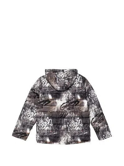 Guess Patterned Hooded Jacket In Gray