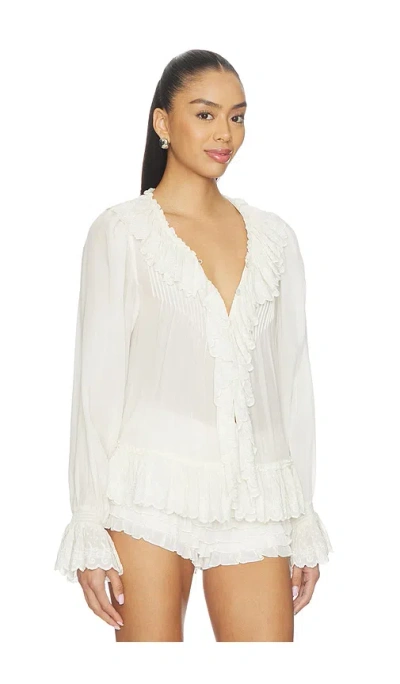 Loveshackfancy Avee Silk Ruffled Blouse In White