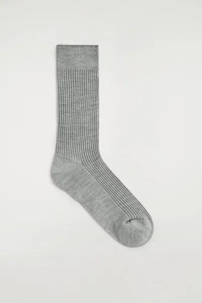 Cos Ribbed Silk Socks In Gray | ModeSens