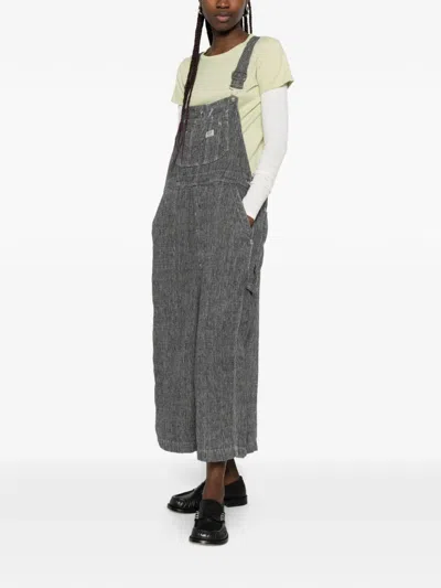 R13 Frayed Denim Overalls In Gray