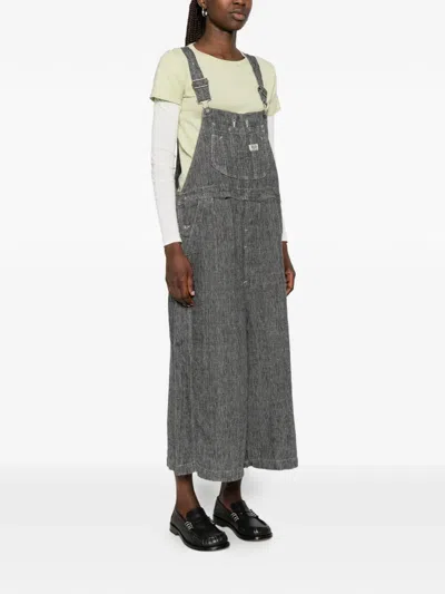 R13 Frayed Denim Overalls In Gray