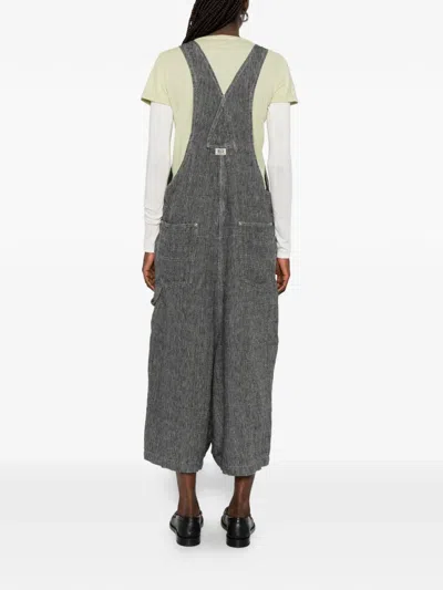 R13 Frayed Denim Overalls In Gray