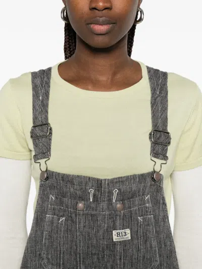 R13 Frayed Denim Overalls In Gray