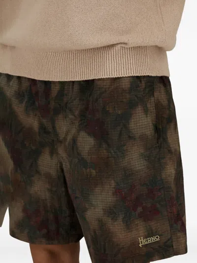 Herno Badeboxershorts Aus Tropical Pattern Ripstop In Black