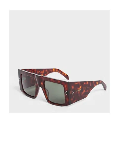Celine Rectangular Frame Sunglasses In Brown