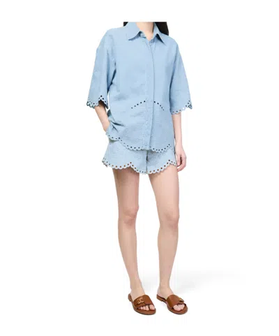 Zimmermann Daylight Scalloped Broderie Anglaise Denim Shorts In Blue