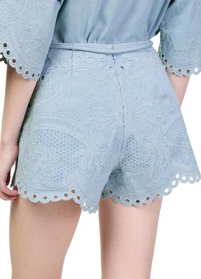 Zimmermann Daylight Scalloped Broderie Anglaise Denim Shorts In Blue
