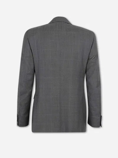 Canali Check Button Suit In Gray
