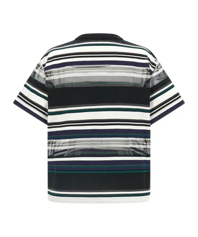 Sacai Striped Organza Insert Cotton T-shirt In Black