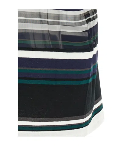 Sacai Striped Organza Insert Cotton T-shirt In Black