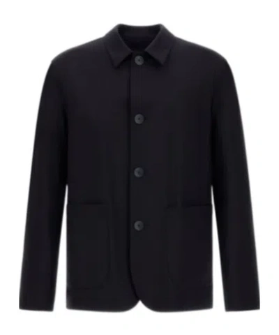 Herno Regular Fit Lightweight Stretch Wool Jacket In Black