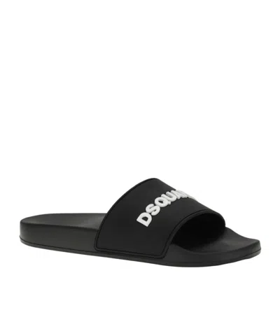 Dsquared2 Logo Slide Sandal Open Toe Flat Sole In Black