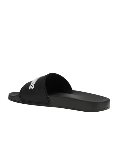 Dsquared2 Logo Slide Sandal Open Toe Flat Sole In Black