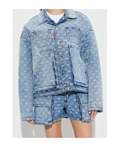 Dsquared2 Buttoned Graphic Jean Jackets In Blue