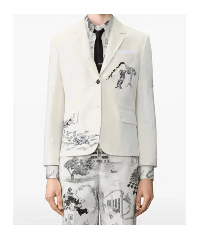 Thom Browne Embroidered Canvas Jacket In White