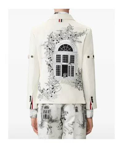 Thom Browne Embroidered Canvas Jacket In White