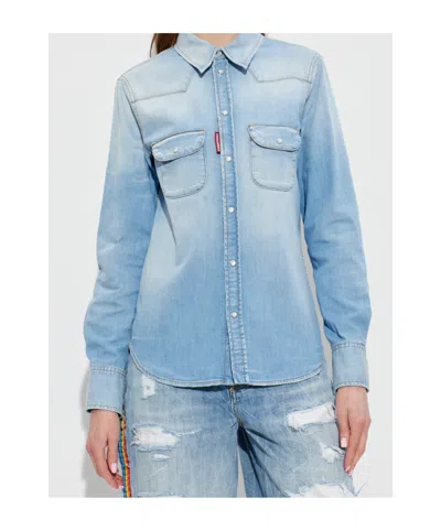 Dsquared2 Buttoned Denim Shirt In Blue