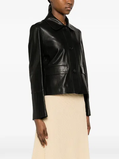 Arma Button-pocket Leather Jacket In Black