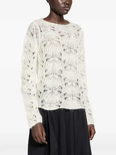 Cdg Open-knit Sweater In White