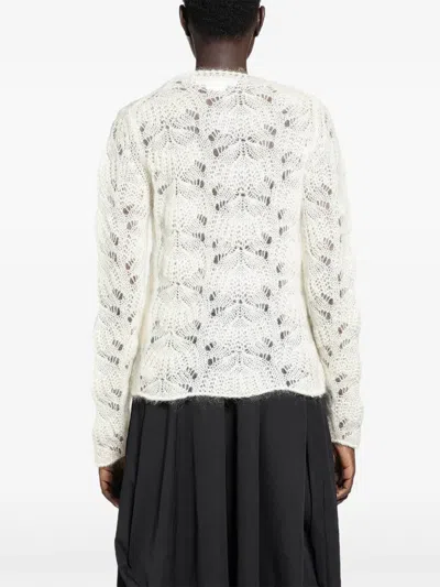 Cdg Open-knit Sweater In White