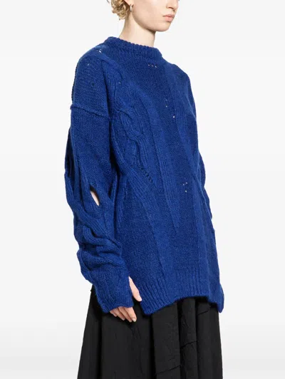 Halos Cables Distressed Sweater In Blue