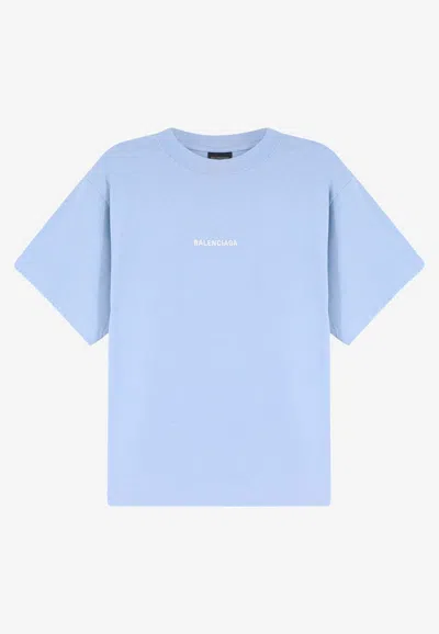 Balenciaga Logo Embroidered Cotton Jersey T-shirt In Blue