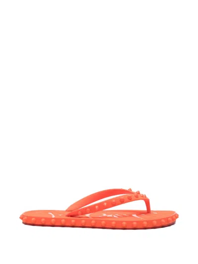 Christian Louboutin Loubi Donna Spike Red Sole Flip Flops In Orange