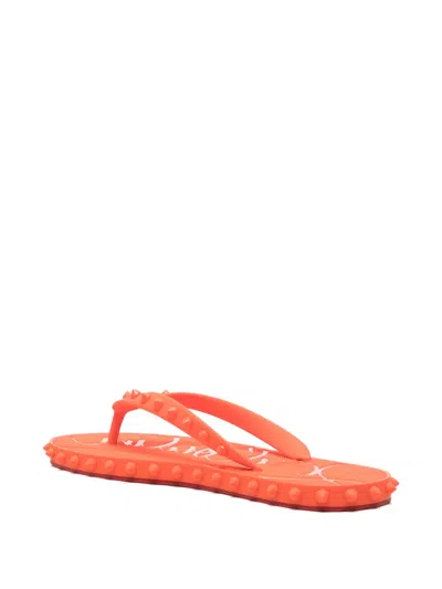 Christian Louboutin Loubi Donna Spike Red Sole Flip Flops In Orange