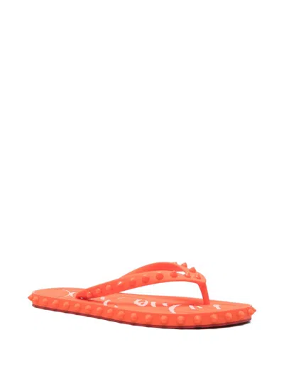 Christian Louboutin Loubi Donna Spike Red Sole Flip Flops In Orange
