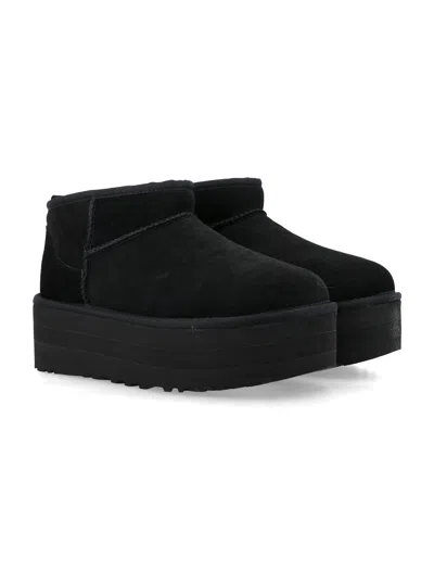 Ugg Ultramini Black Boots With Platform In Suede Woman In Multi