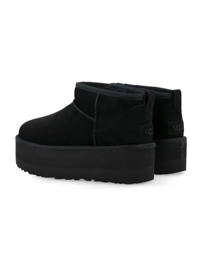Ugg Ultramini Black Boots With Platform In Suede Woman In Multi
