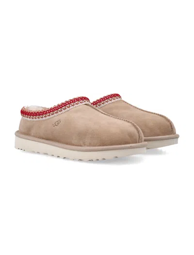 Ugg Tasman Ii Beige Mules With Round Toe And Embroidered Detail In Leather Woman In Brown