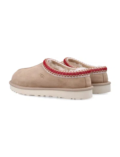 Ugg Tasman Ii Beige Mules With Round Toe And Embroidered Detail In Leather Woman In Brown