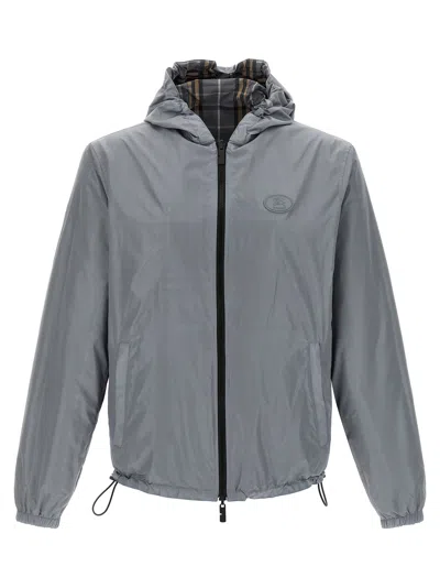 Burberry Mens Wave Blue Ip Check Reversible Check Hooded Anorak Jacket In Brown