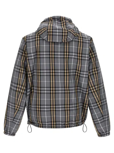 Burberry Mens Wave Blue Ip Check Reversible Check Hooded Anorak Jacket In Brown