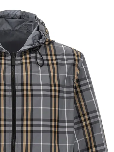 Burberry Mens Wave Blue Ip Check Reversible Check Hooded Anorak Jacket In Brown