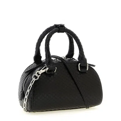 Diesel 1dr Dome-mini Bowling Bag In Snake-effect Leather In Black