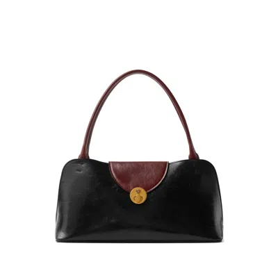 Versace Vivian Medium Two-tone Textured-leather Shoulder Bag In Black